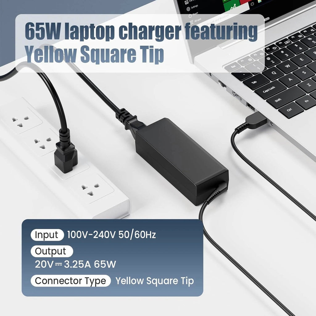 65W Charger Laptop Adapter Yellow Square USB Tip For Lenovo Thinkpad Yoga T470