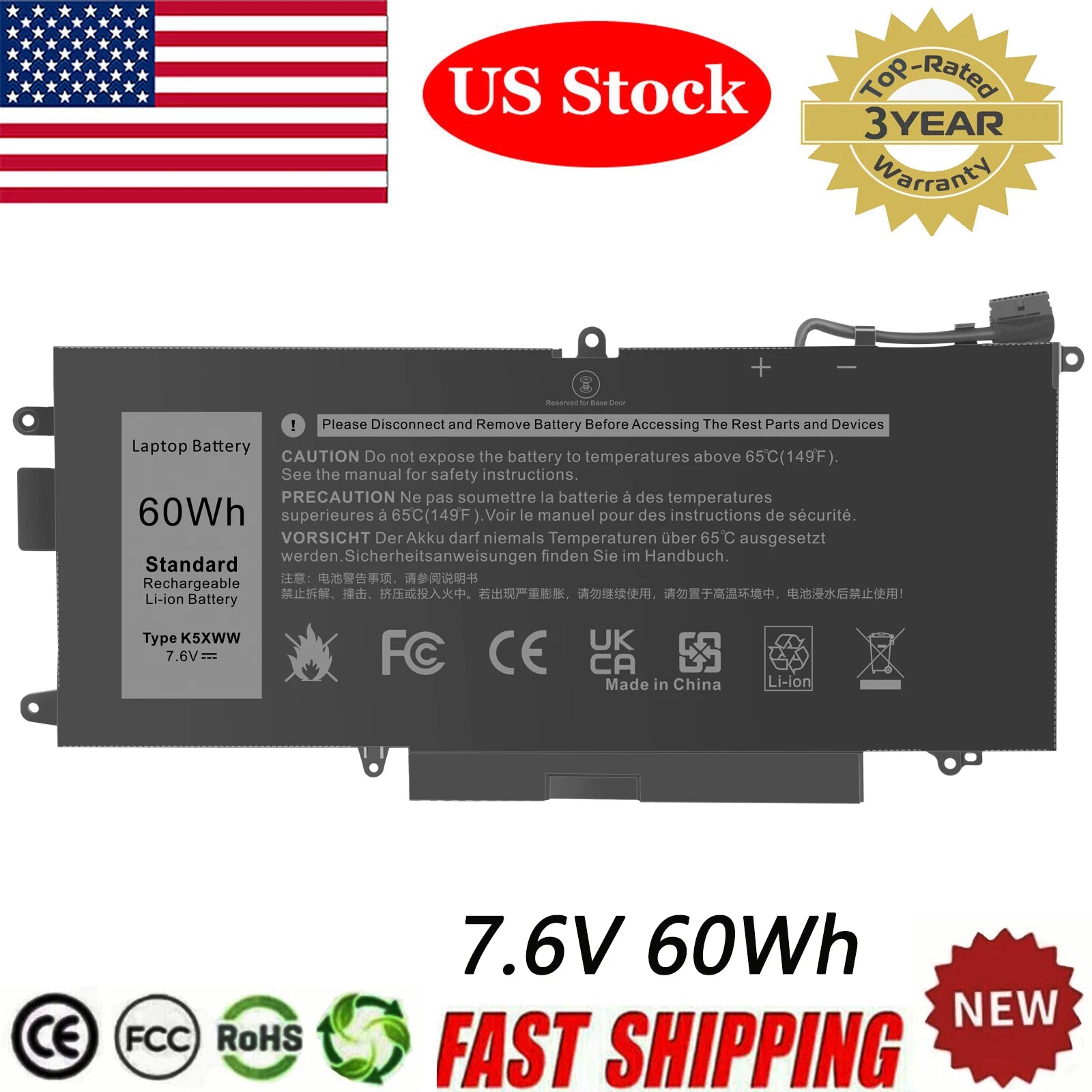 K5XWW 6CYH6 71TG4 Battery for Dell Latitude 5289 7389 7390 2in1 L3180 Series New