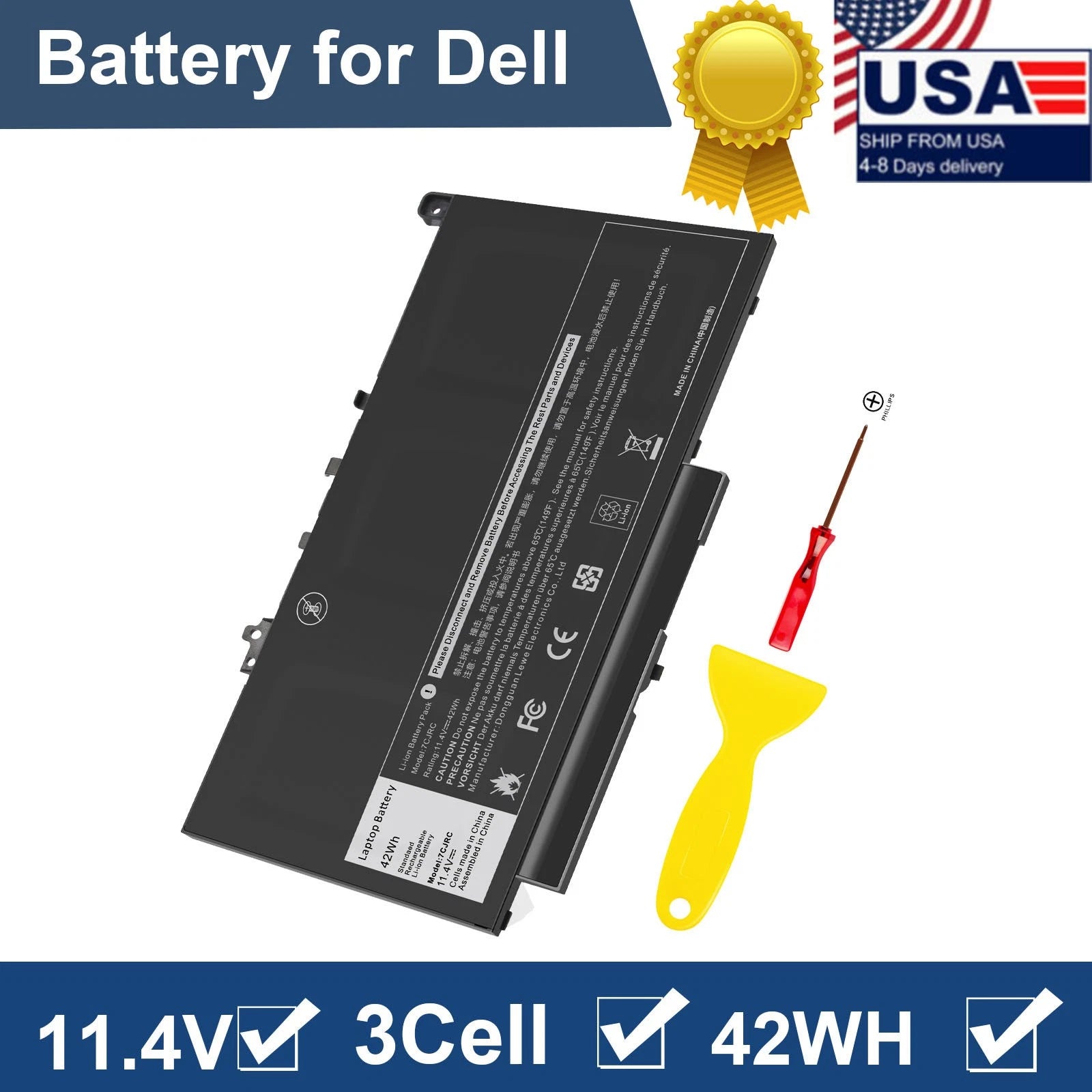 ??7CJRC Battery For Dell Latitude 7470 7270 E7470 E7270 Series KNM09 42WH 11.4V