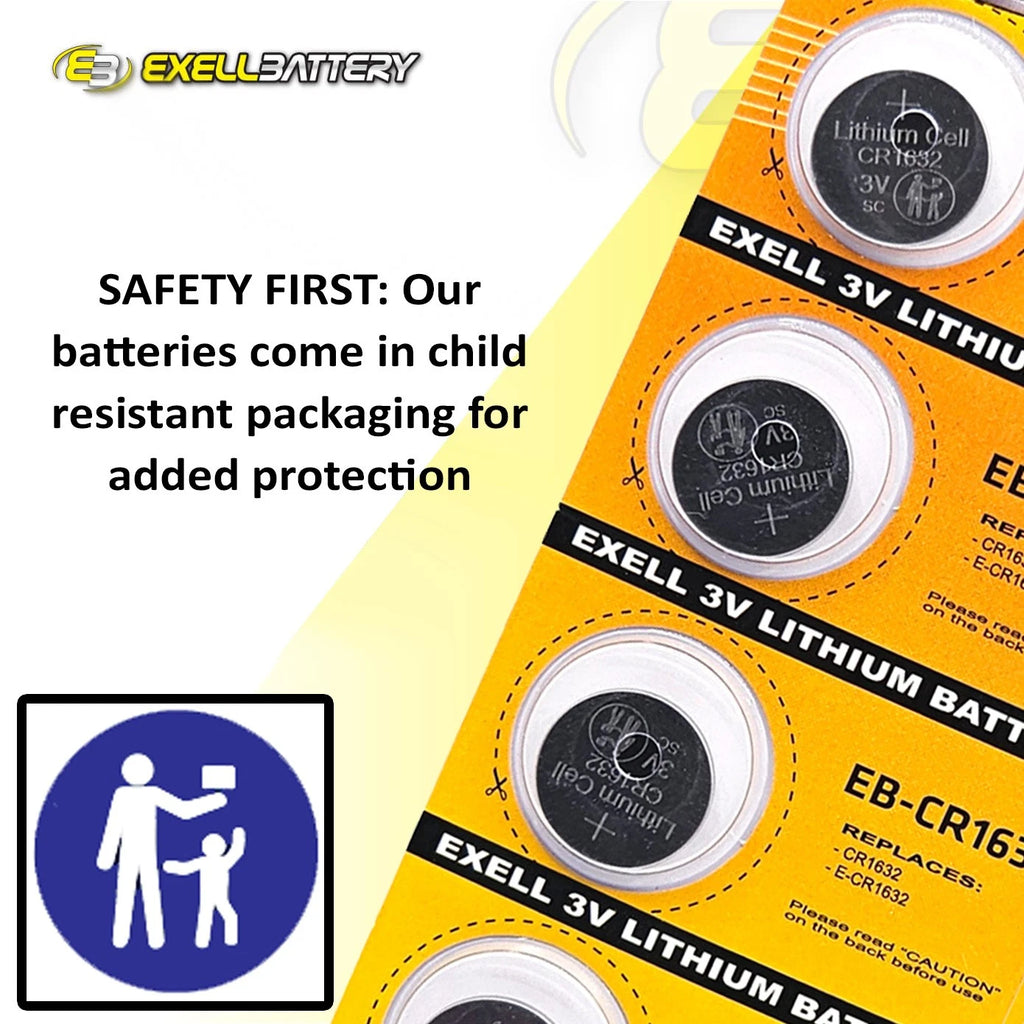 Exell Battery 5-Pack 3V Coin Cell Batteries Compatible with BR1632 ECR1632