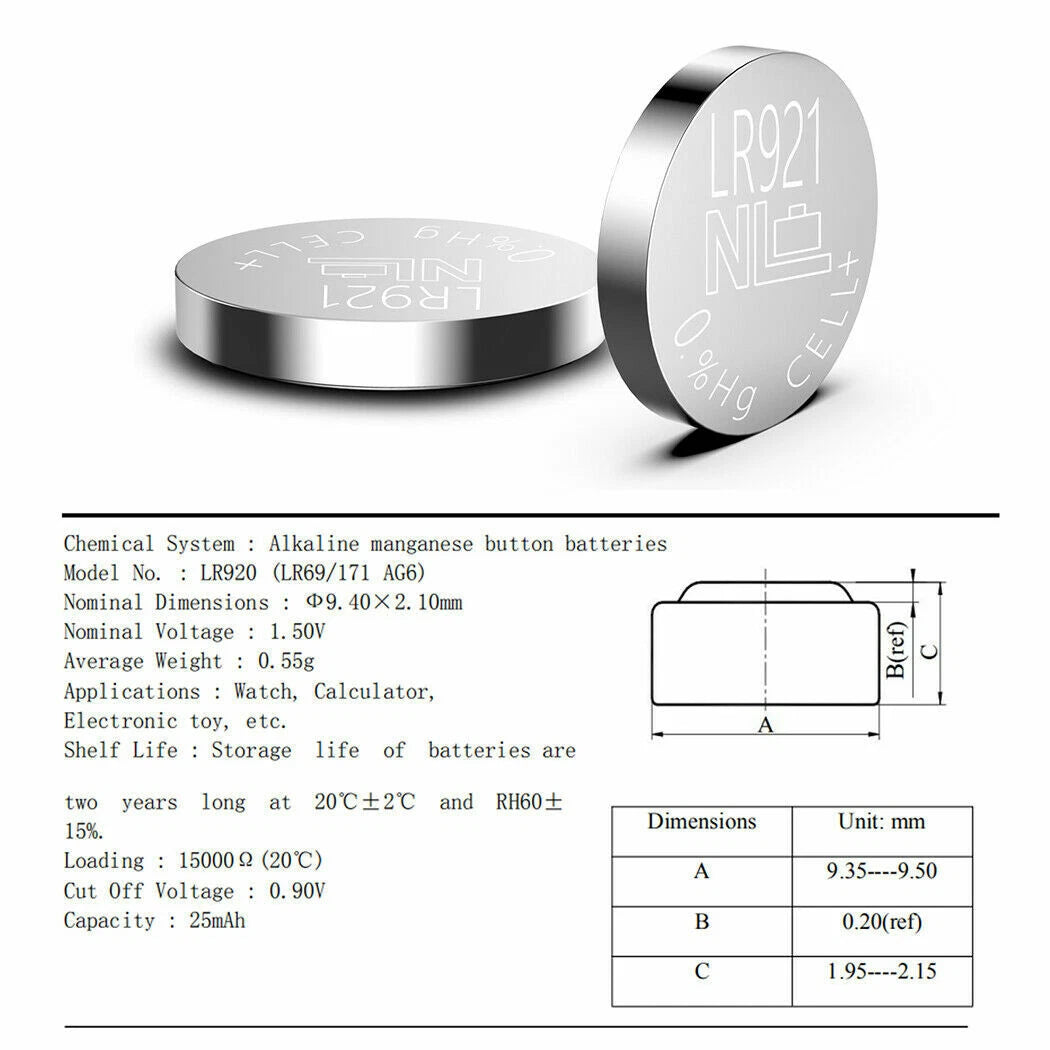 10X AG6 LR69 LR921 SR920W SR921 Alkaline 371 370 Watch Battery Button Cell