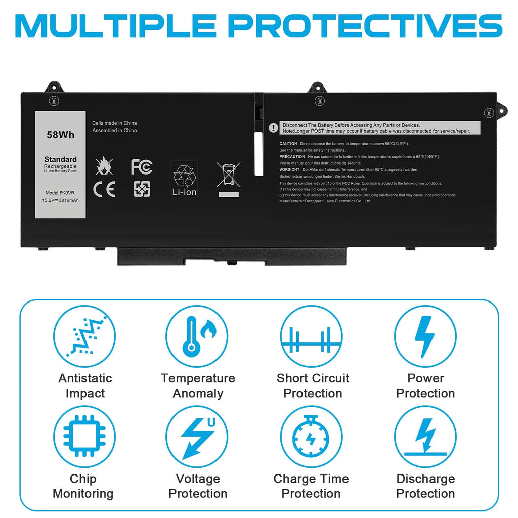 ?FK0VR FKOVR Battery for Dell Latitude 5330 7530 7430 7330 8H6WD 8P81K 58Wh
