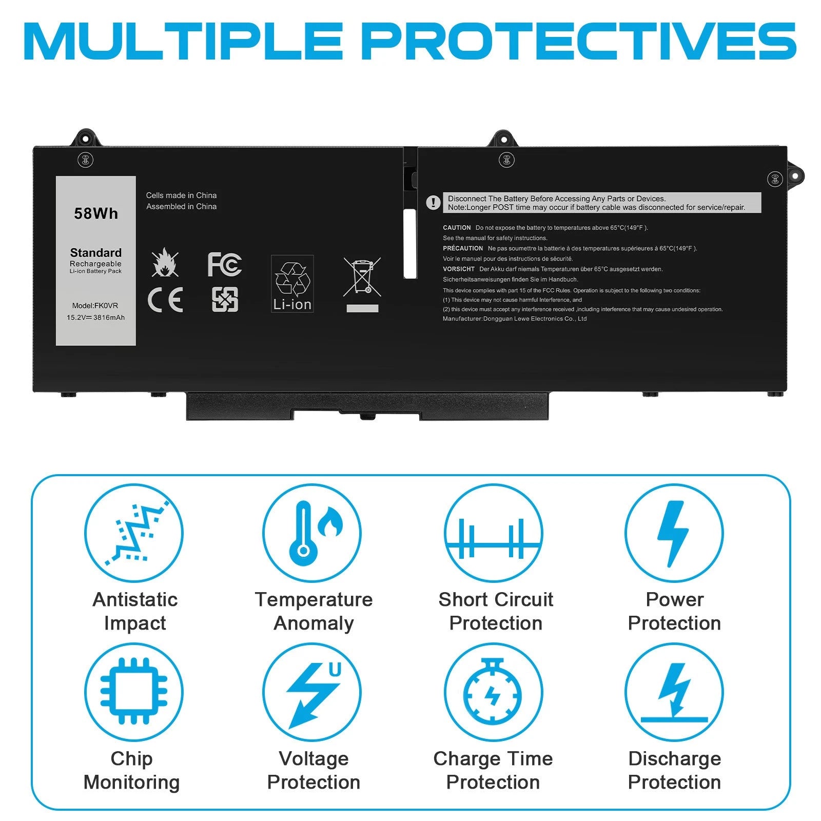 ?FK0VR FKOVR Battery for Dell Latitude 5330 7530 7430 7330 8H6WD 8P81K 58Wh