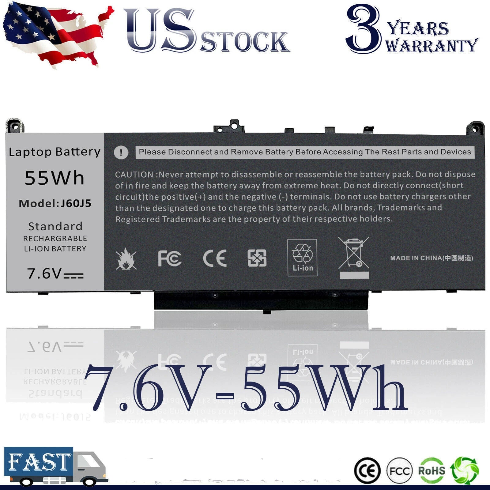 J60J5 MC34Y Battery For Dell Latitude E7270 E7470 WYWJ2 GG4FM 451-BBSY 451-BBSX
