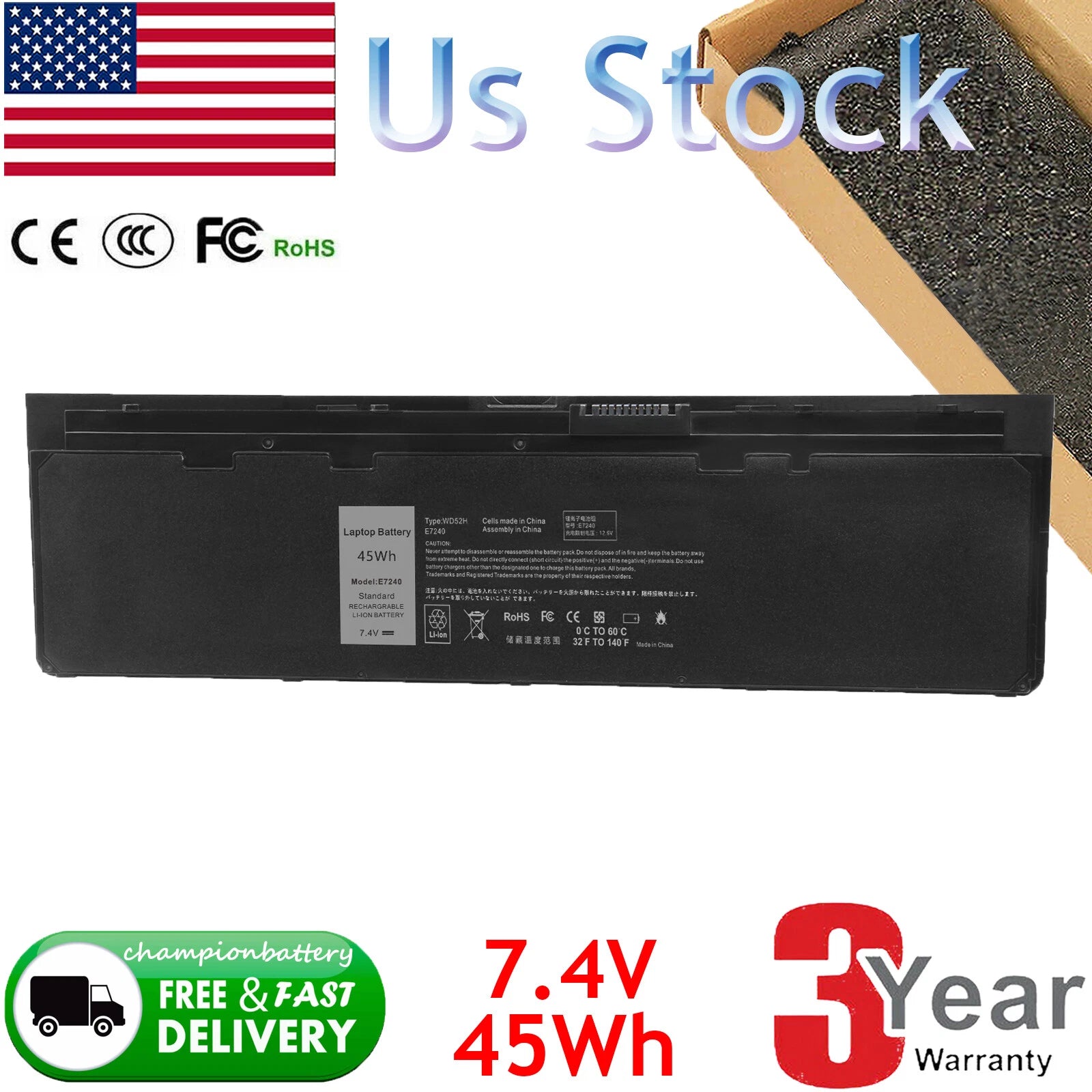 WD52H Battery For Dell Latitude E7240 E7250 GVD76 KWFFN J31N7 NCVF0 W57CV VFV59