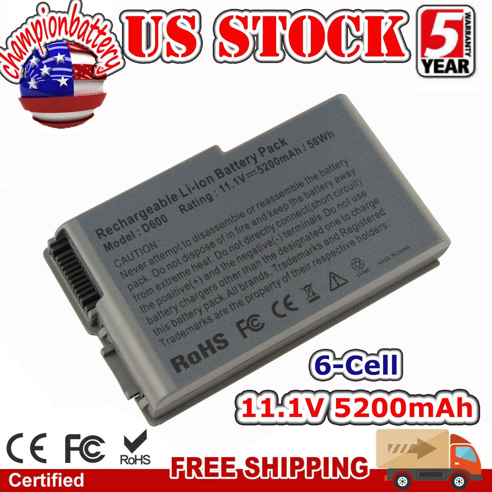 D610 Battery for Dell Latitude D520 D500 D530 D600 Inspiron 500m 510m 600m 58Wh