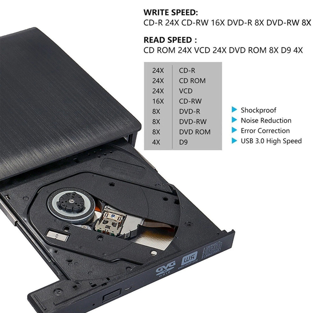 External CD DVD Drive USB 3.0 CD-RW Player for Laptops Desktop PCs Windows 11 10