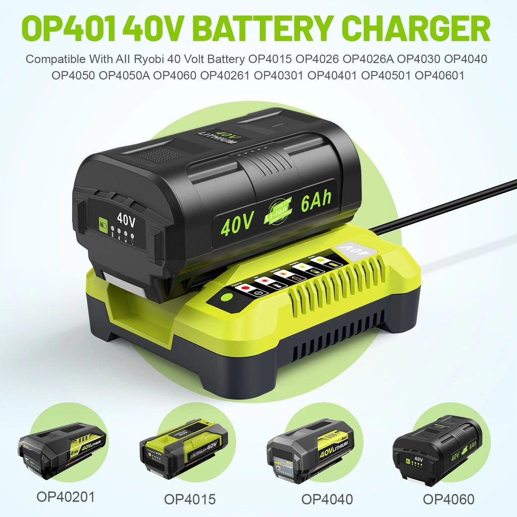 40V Rapid Charger For Ryobi 40 Volt OP406VNM Lithium Battery OP408VNM OP40602
