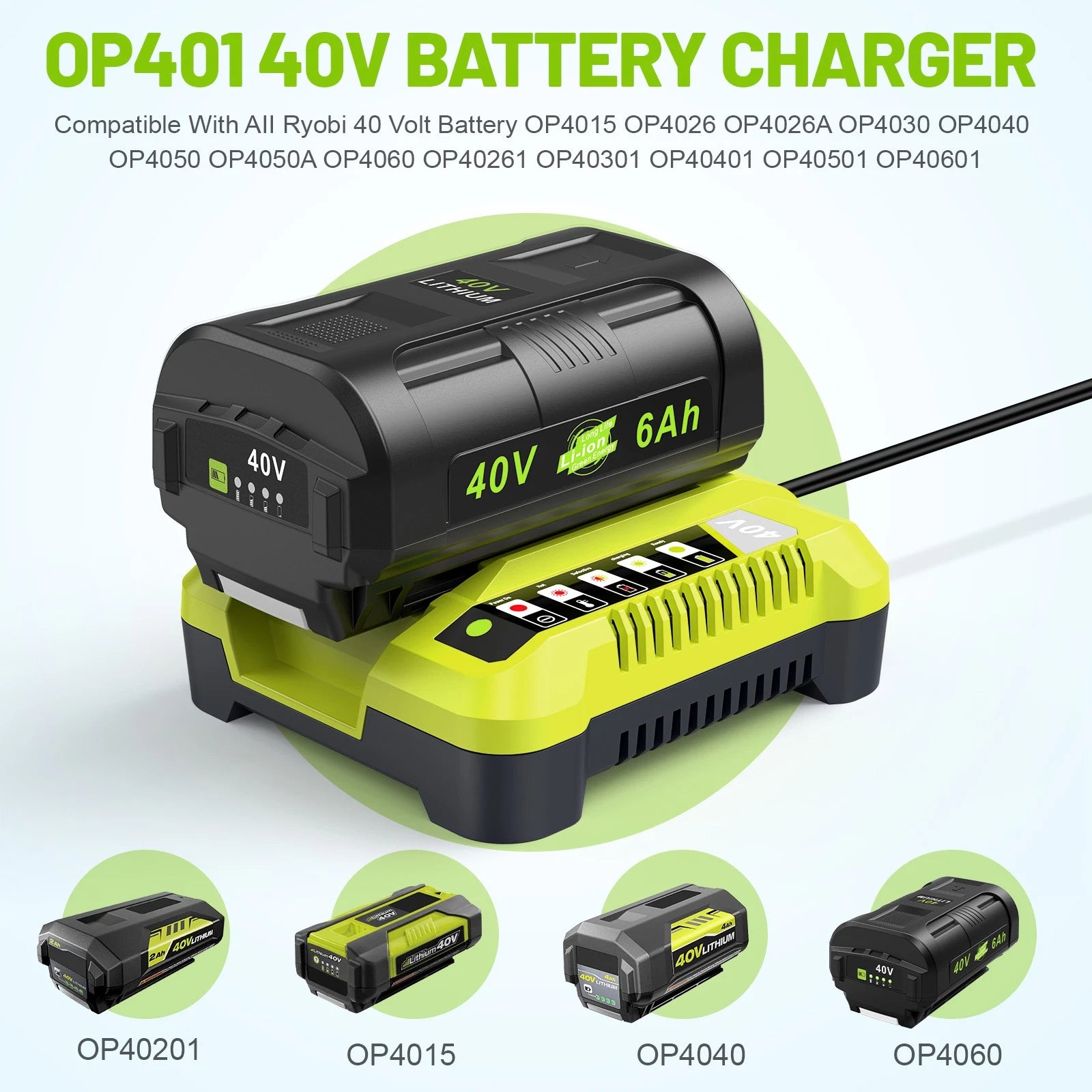 40V Rapid Charger For Ryobi 40 Volt OP406VNM Lithium Battery OP408VNM OP40602