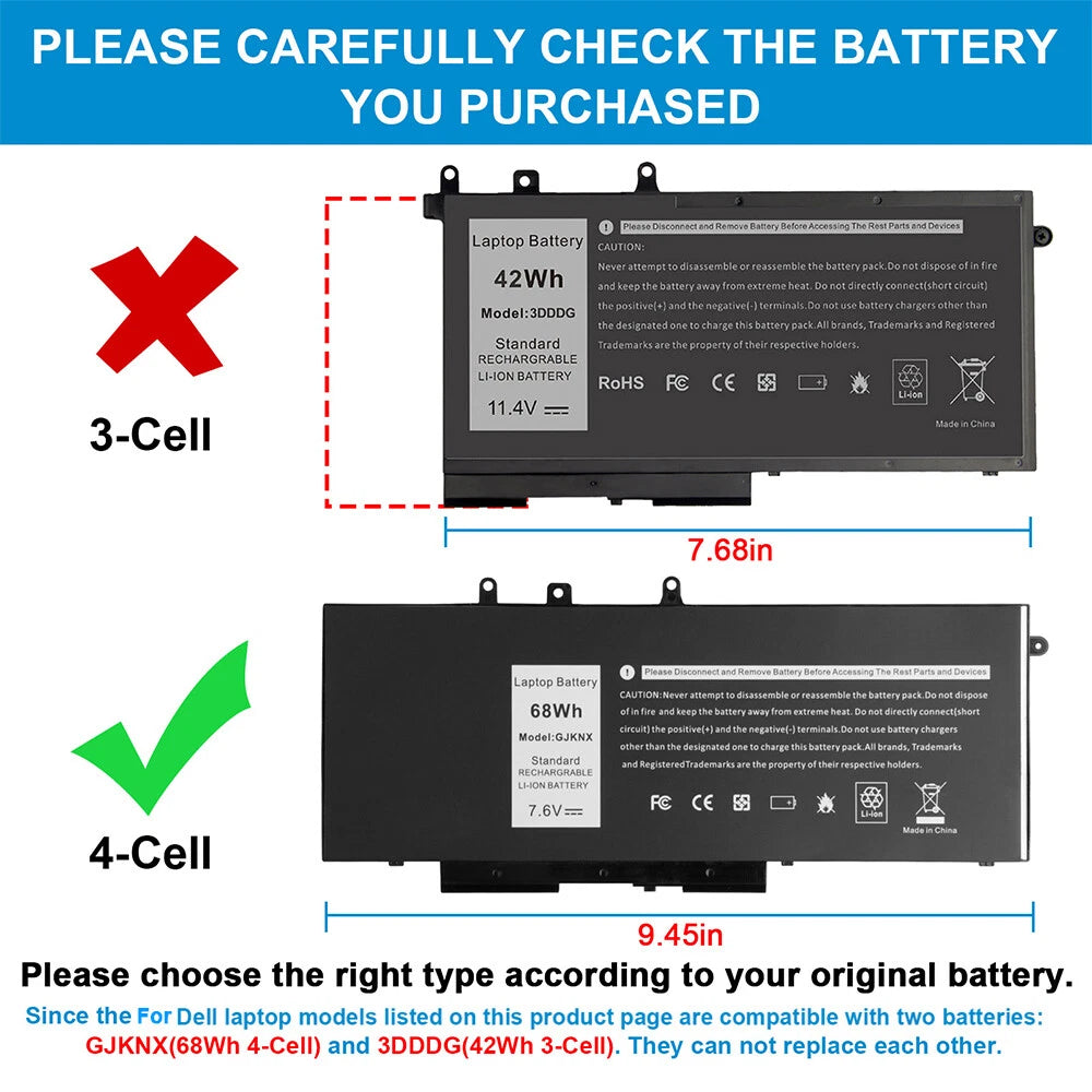 GJKNX Battery For Dell Latitude 5480 5580 5280 5490 5491 5580 5590 5591 Notebook