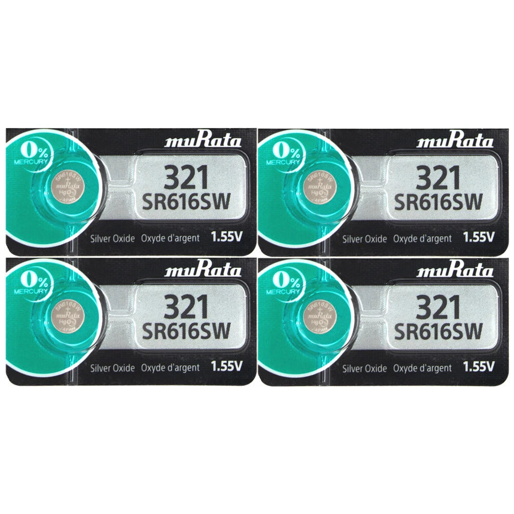 4 x Genuine Murata 321 SR616SW SR65 Watch Battery Silver Oxide 0% Mercury