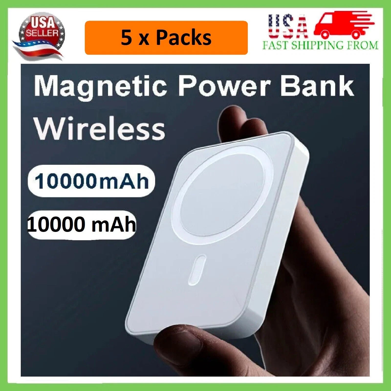 5 x 10000mAh Power Bank Magnetic Battery Pack Wireless Charger iPhone 16/15/14/X