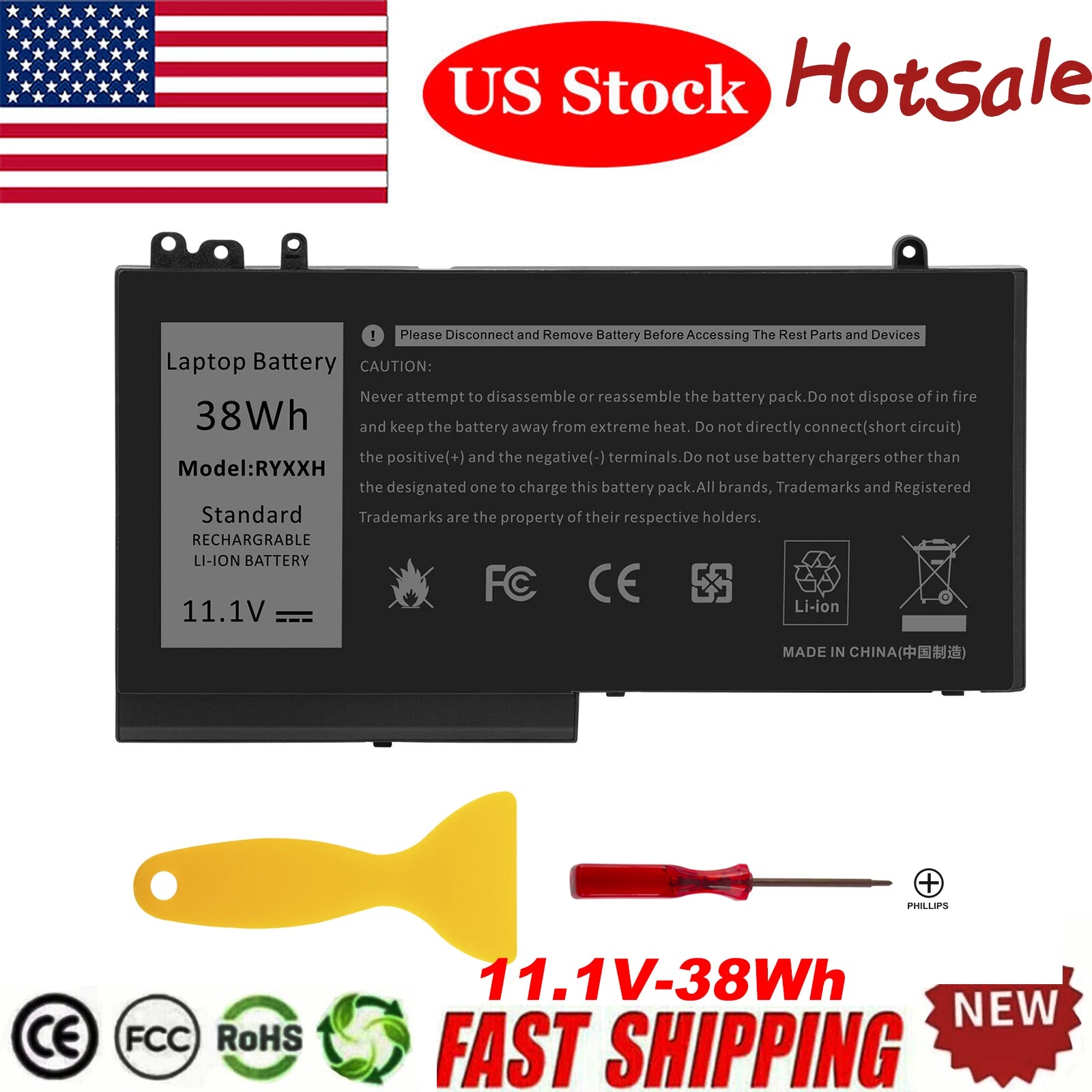 RYXXH Battery for DELL Latitude 3150,3160 E5250/5250 E5450/5450 E5550/5550 38Wh