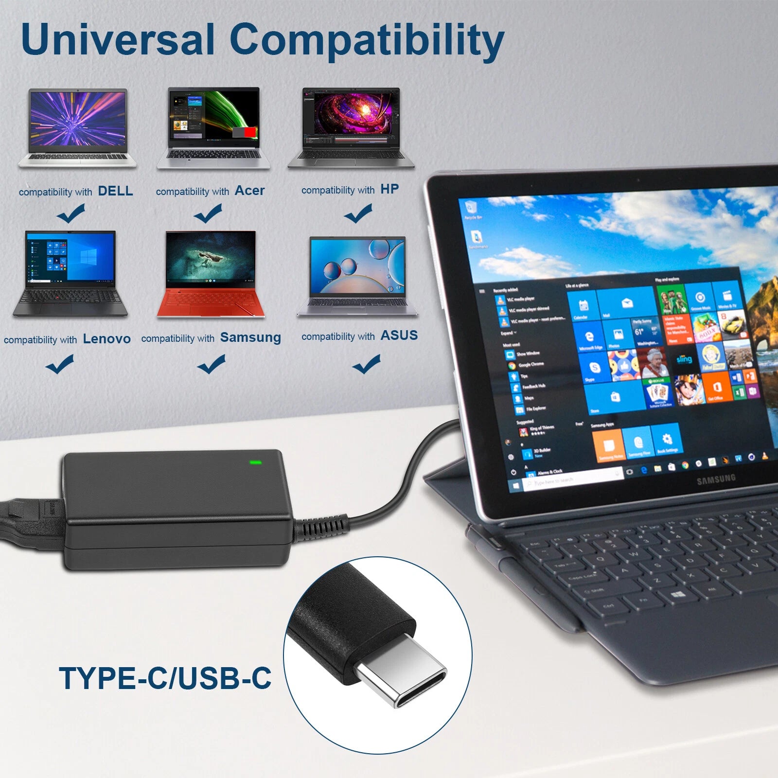 New 45W Chromebook Charger, USB Type C Charger for HP Lenovo Dell Acer Samsung