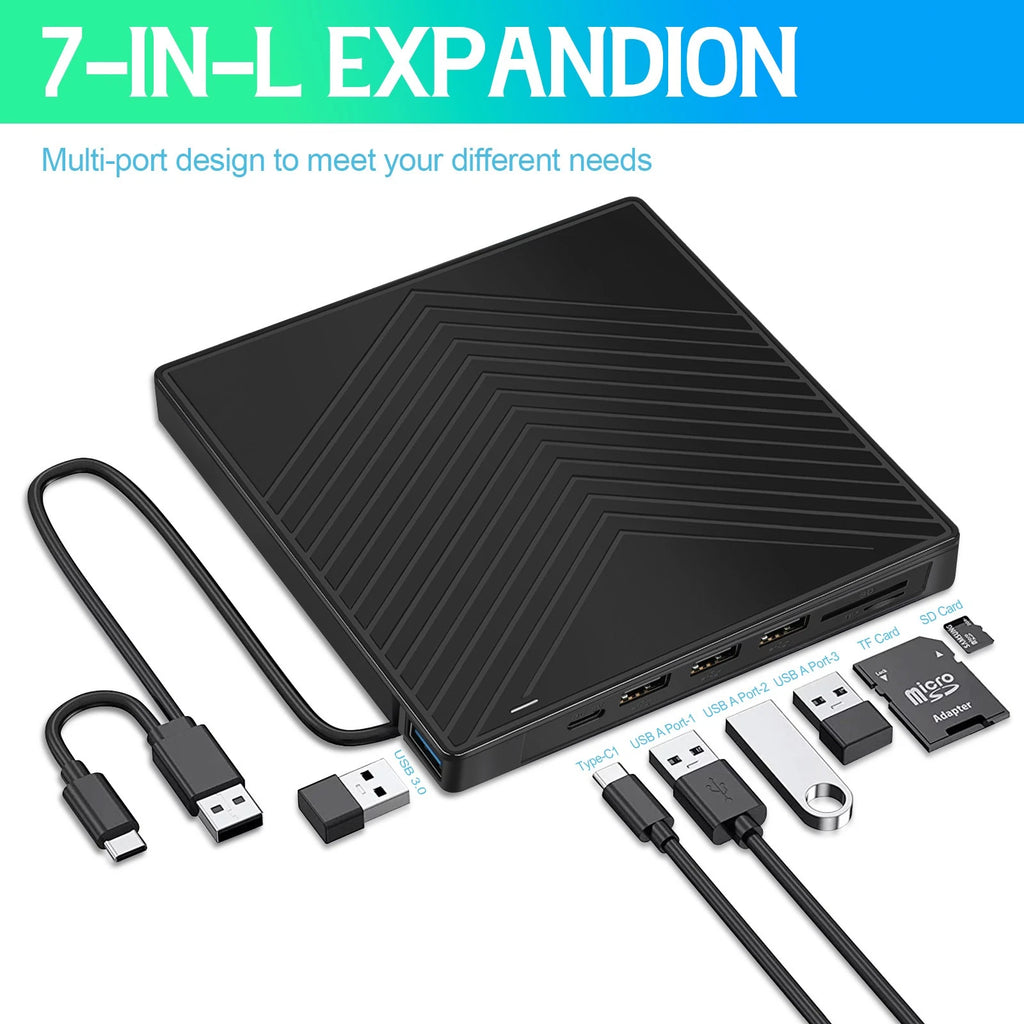 External CD DVD Drive, USB 3.0 Player Burner Writer, for PC Laptop Windows 11 10