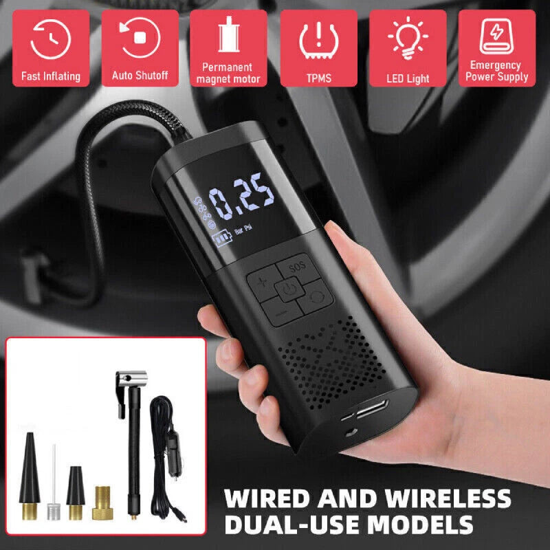 Cordless 12V Car Tire Inflator Pump Portable Digital Rechargeable Air Compressor