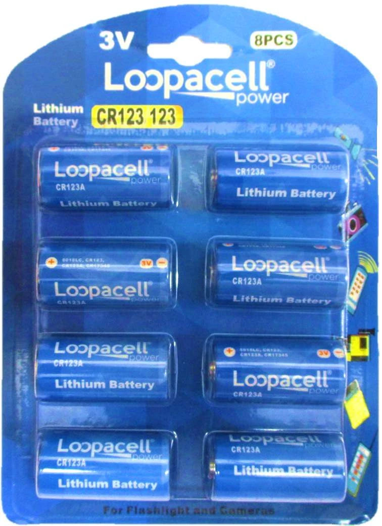 8 pack Loopacell Lithium CR123A 3V CR17345 Camera Photo Battery