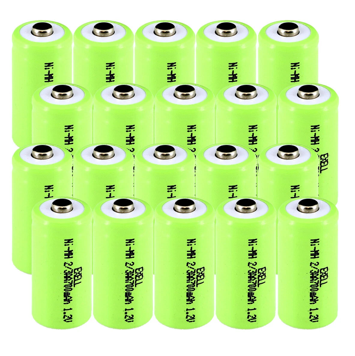 20x Exell 2/3AA NiMH 700mAh 1.2V Button top Rechargeable Battery