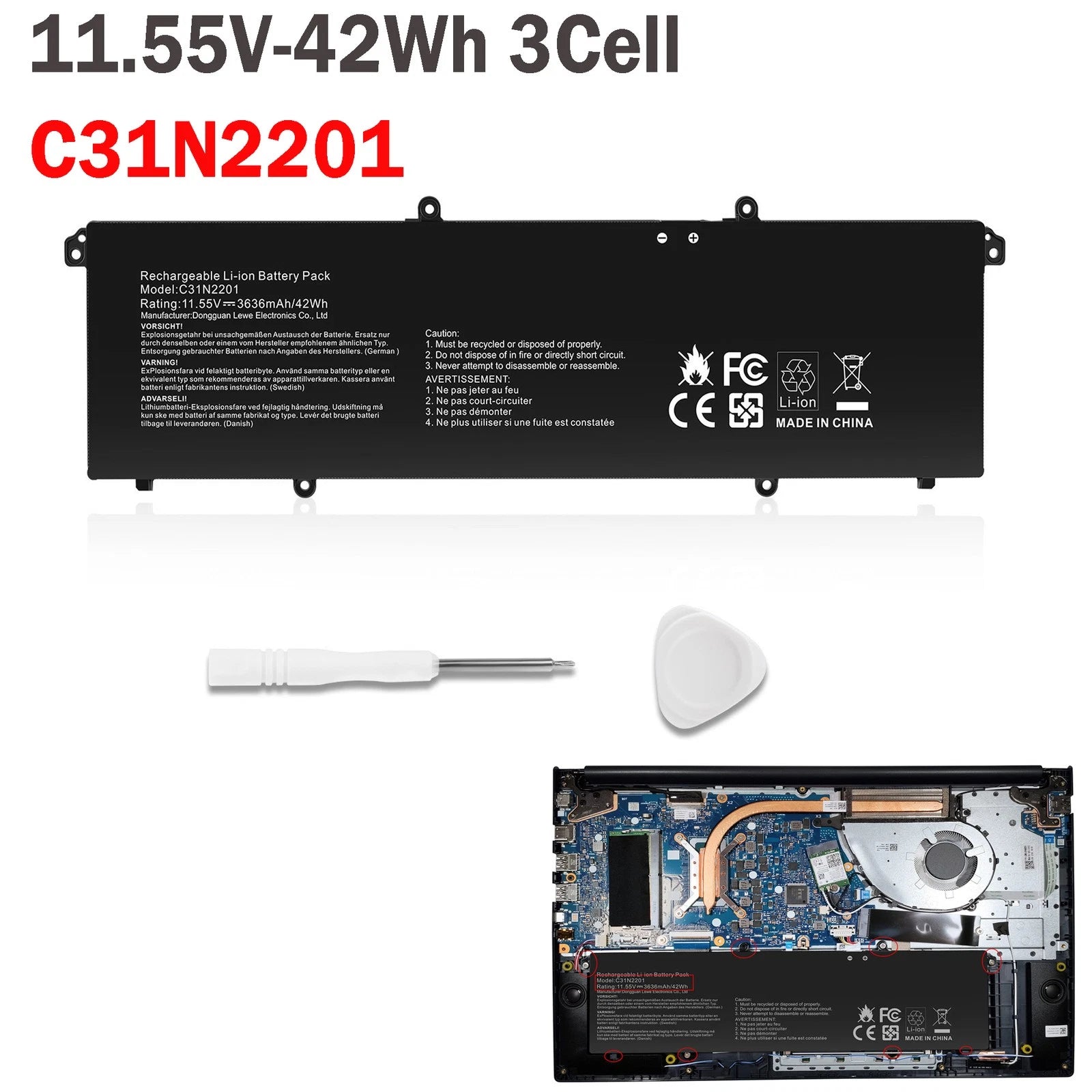 Battery C31N2201 For Asus Vivobook 15 X1504VA X1504ZA S16 OLED X1605EA Serie 42W