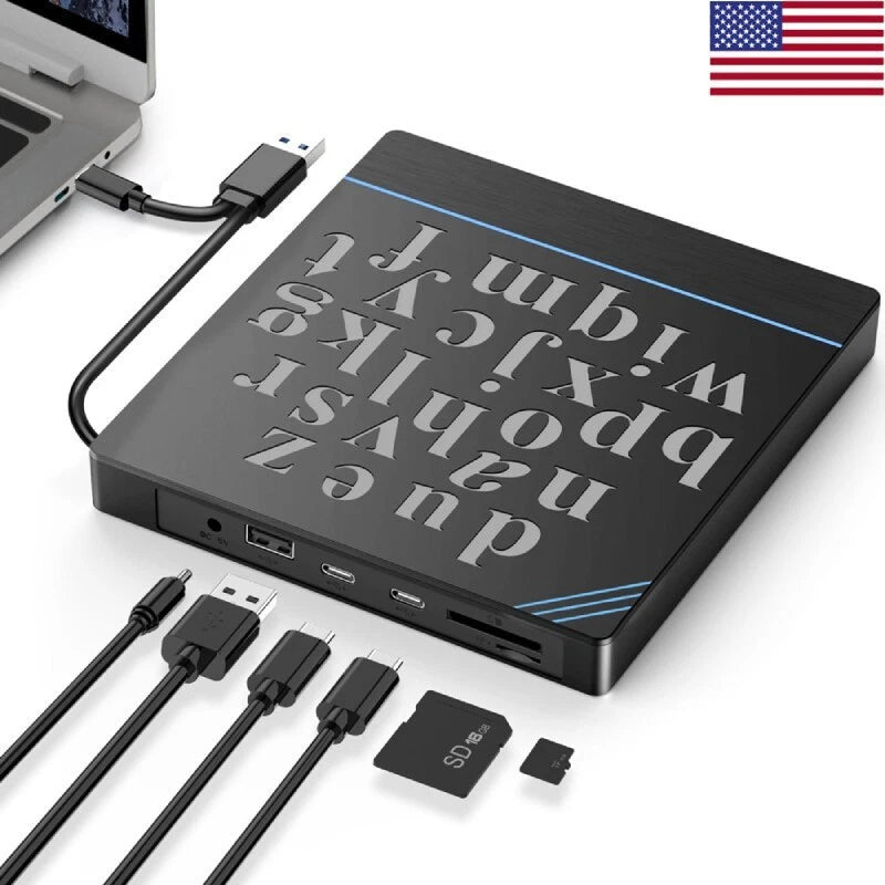 External CD DVD Drive for Laptop 7-in-1 USB 3.0 Type-C CD DVD ROM Burner Writer