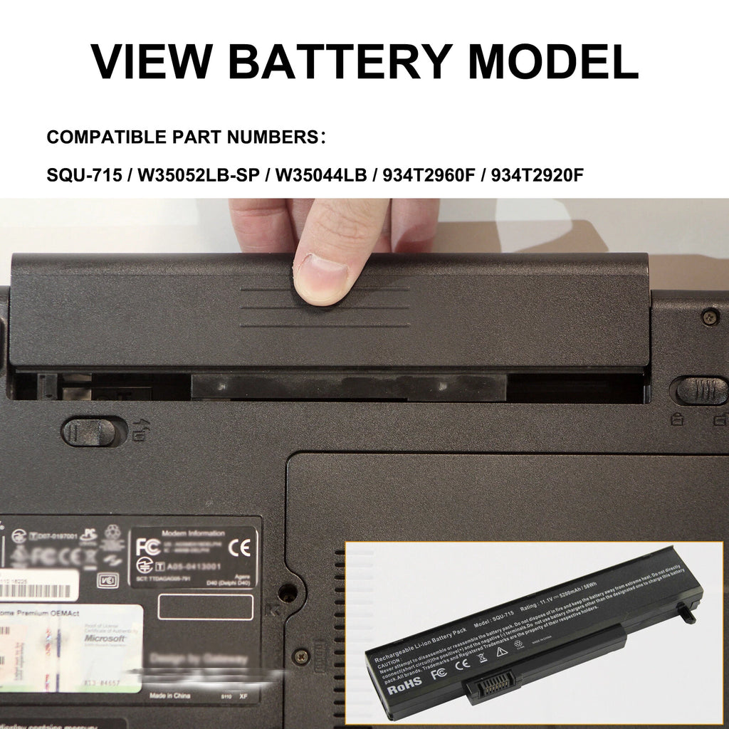 Battery For Gateway SQU-715 SQU-720 W35044LB W35044LB-SP W35044LB-SY W35052LB