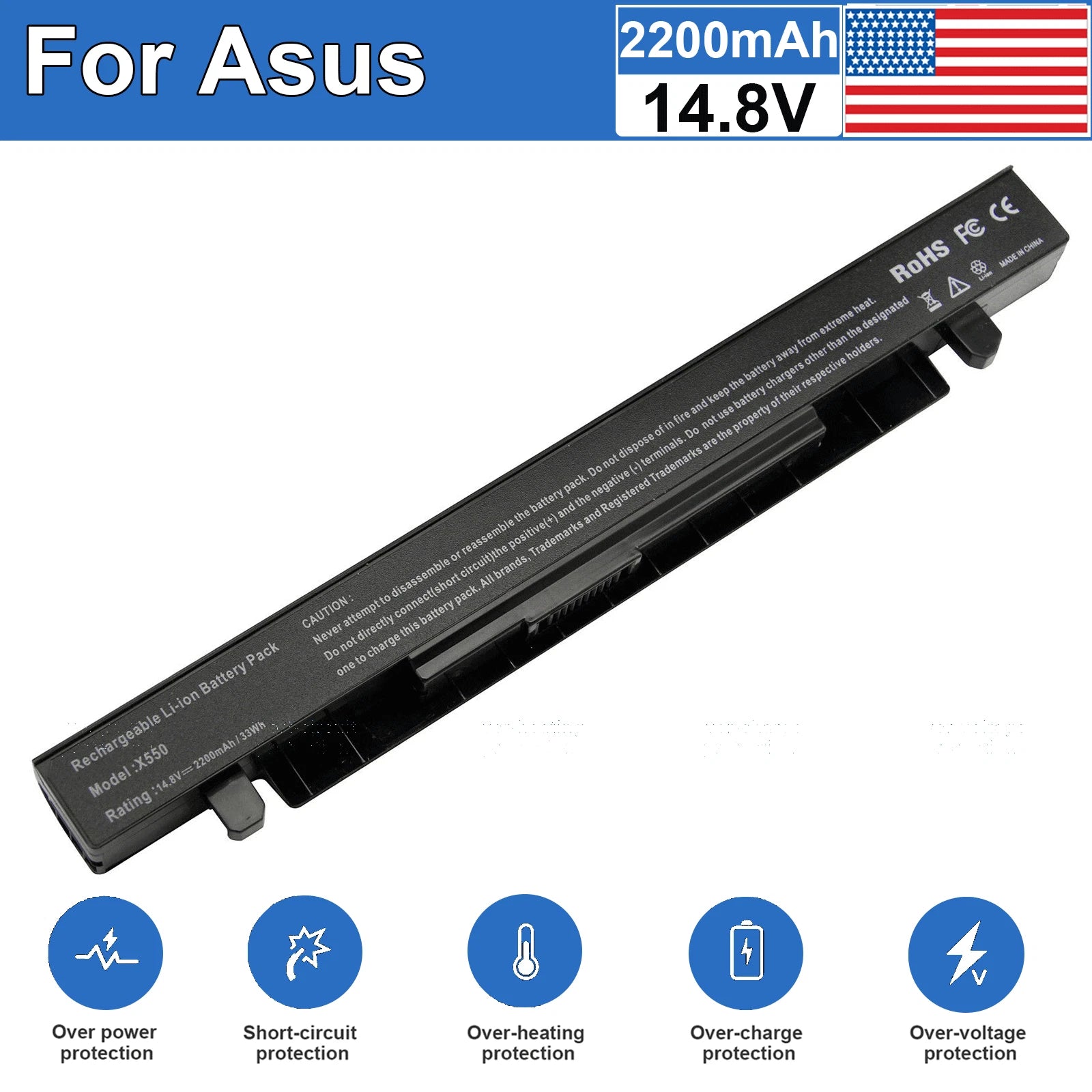 X550 Battery for Asus A41-X550A A41-X550 X550L X550B X550C X550V X450 2200mAh US