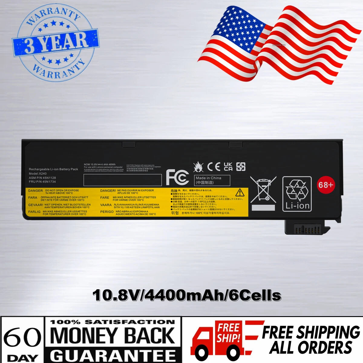 68+ Battery for Lenovo ThinkPad T440s T450 T550 X240 X250 X260 X270 S540 48Wh