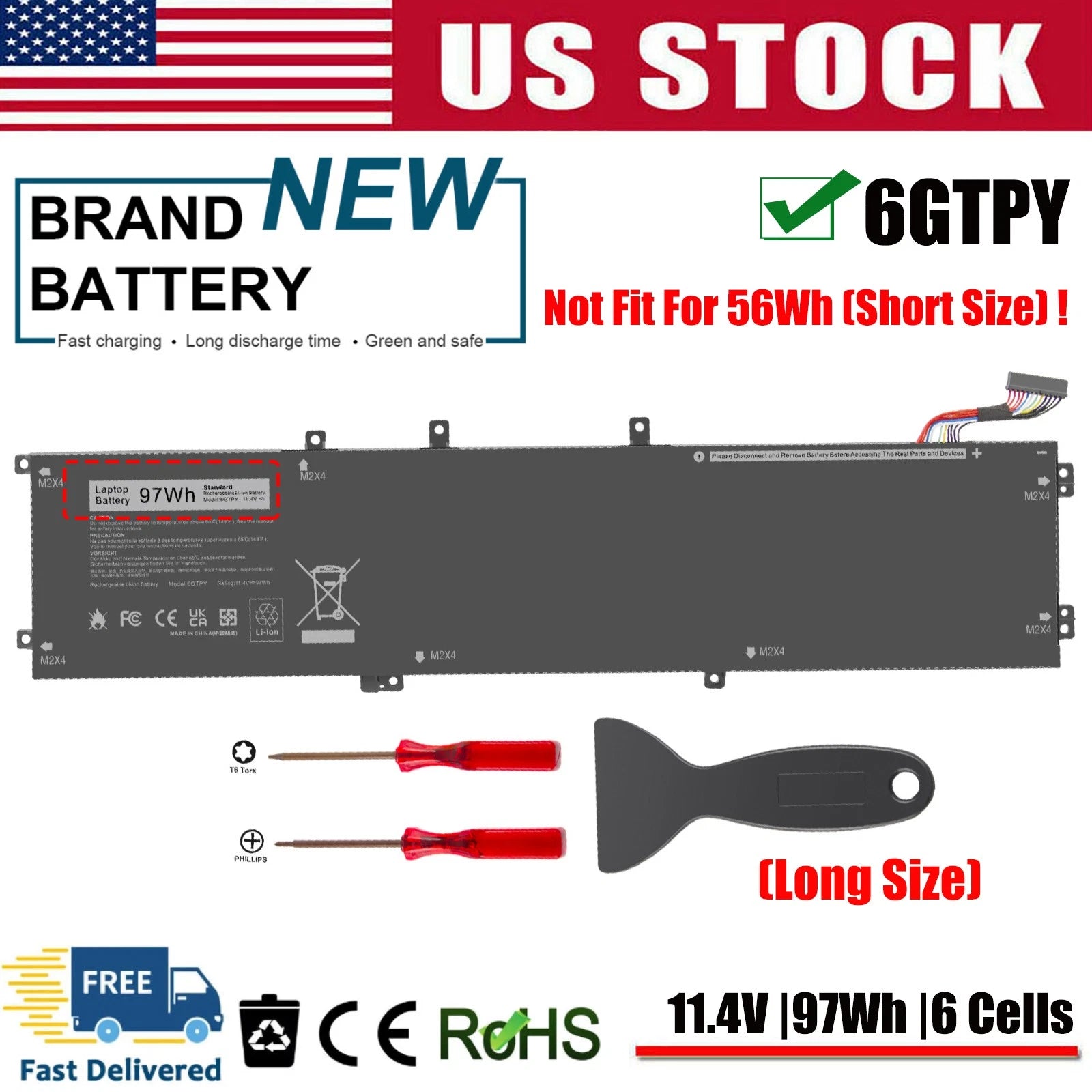 ?6GTPY Battery for Dell XPS 15 9570 9560 9550 7590 Precsion 5530 5520 5510 97Wh