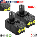 2X 8.0Ah 18V Replace Battery For Ryobi Lithium P108 RB18L50 RB18L40 With LED
