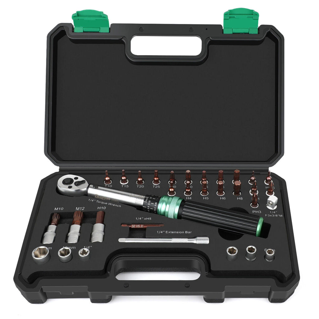 ?32Pcs 1/4'' Drive Adjustable Click Torque Wrench 2.5-25NM w/ Extension Bar 2026