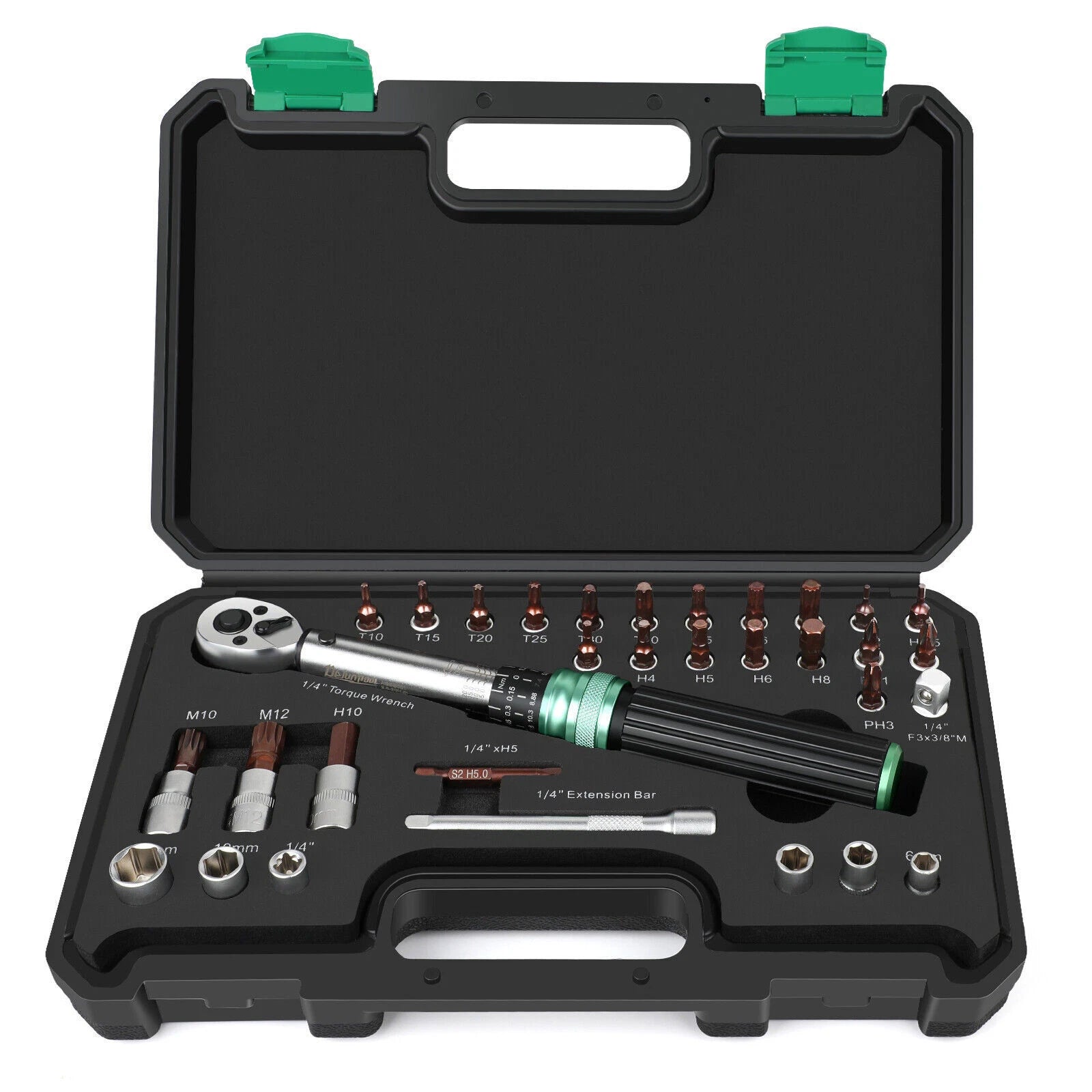 ?32Pcs 1/4'' Drive Adjustable Click Torque Wrench 2.5-25NM w/ Extension Bar 2026