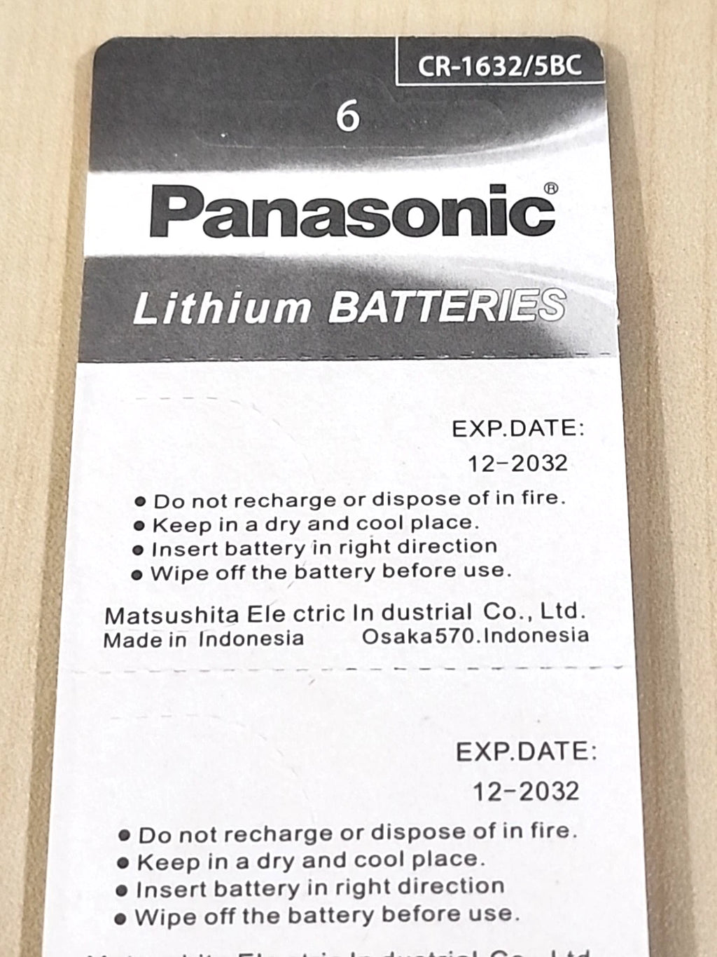 5 x carded CR1632 3v LITHIUM BATTERY CR 1632 CMOS KEY FOBS EXP. 2032 (five pcs)