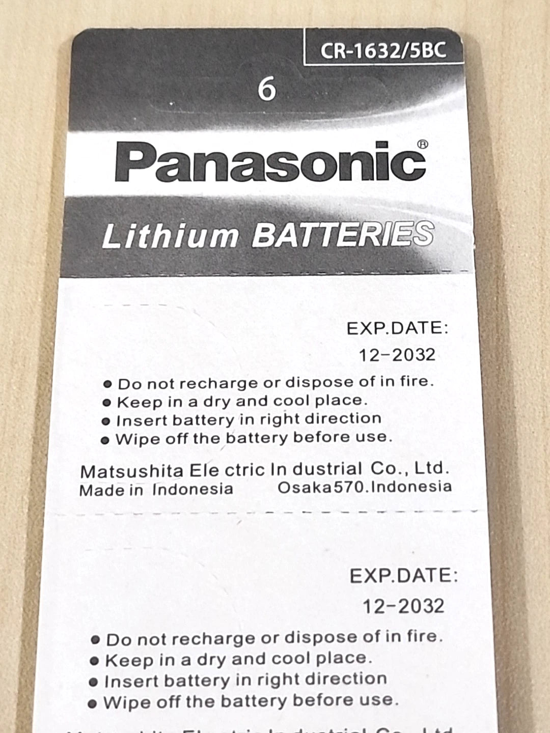 5 x carded CR1632 3v LITHIUM BATTERY CR 1632 CMOS KEY FOBS EXP. 2032 (five pcs)