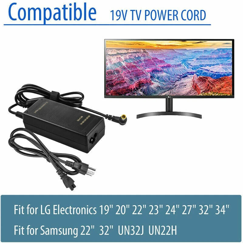 19V AC Adapter Charger for Samsung TV A4819-FDY UN32J400 LG TV Power Supply Cord