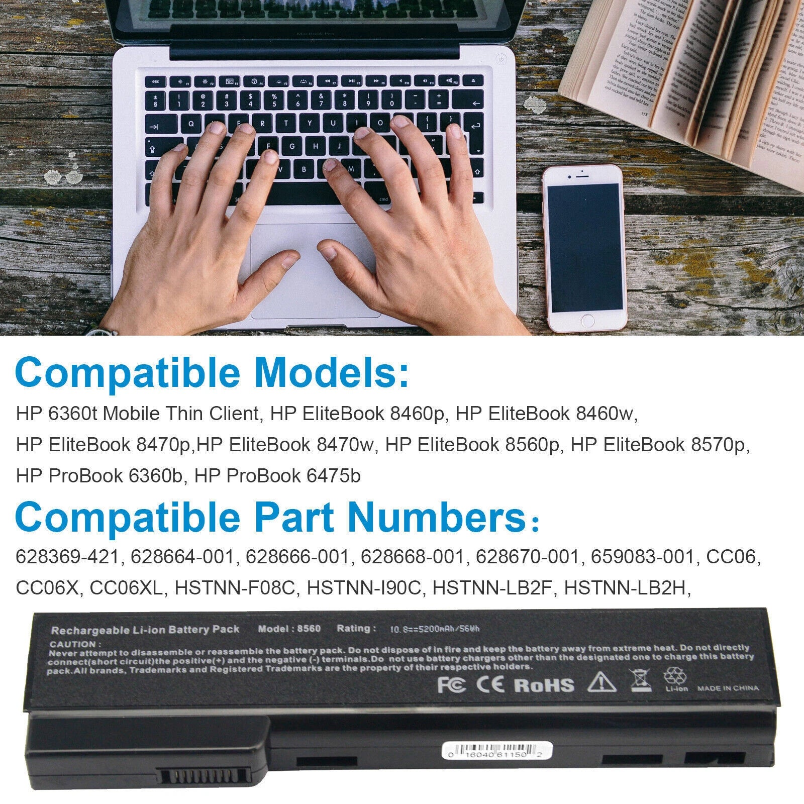 6360B Battery for HP EliteBook 8560P 8460P CC06 628666-001 628668-001 628670-001