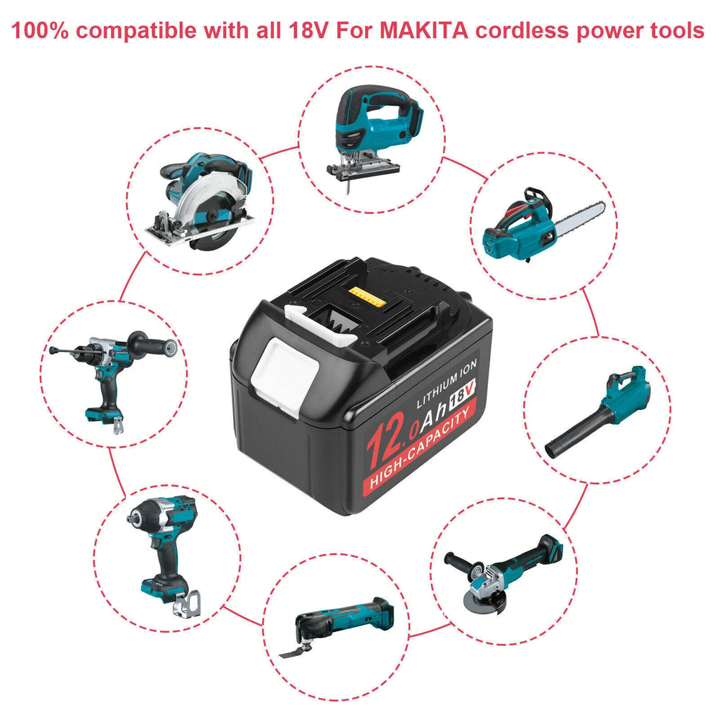 2Pack 12.0Ah 8.0Ah Battery For Makita 18V Lithium BL1860 BL1850 BL1830/ Charger