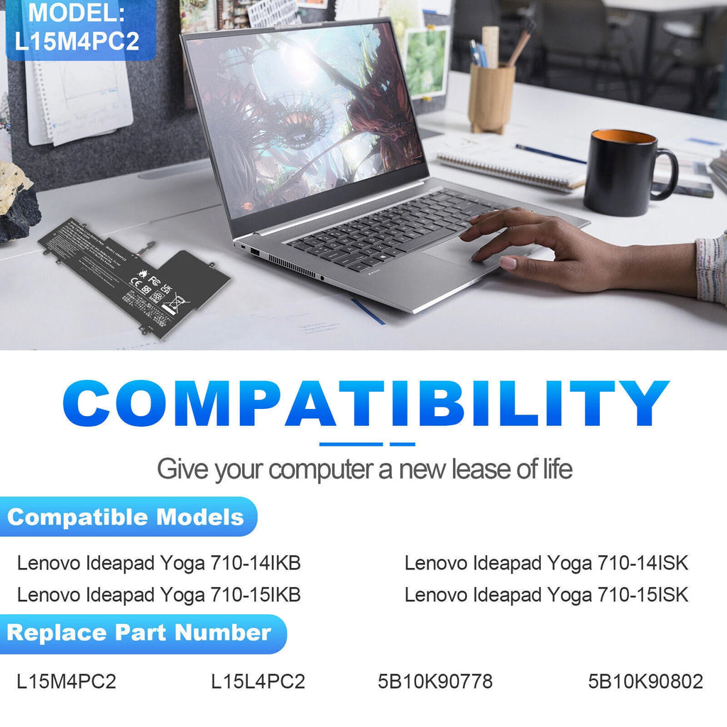 L15M4PC2 L15L4PC2 Battery For Lenovo Yoga 710-15ISK 710-14IKB 710-15IKB 53WH