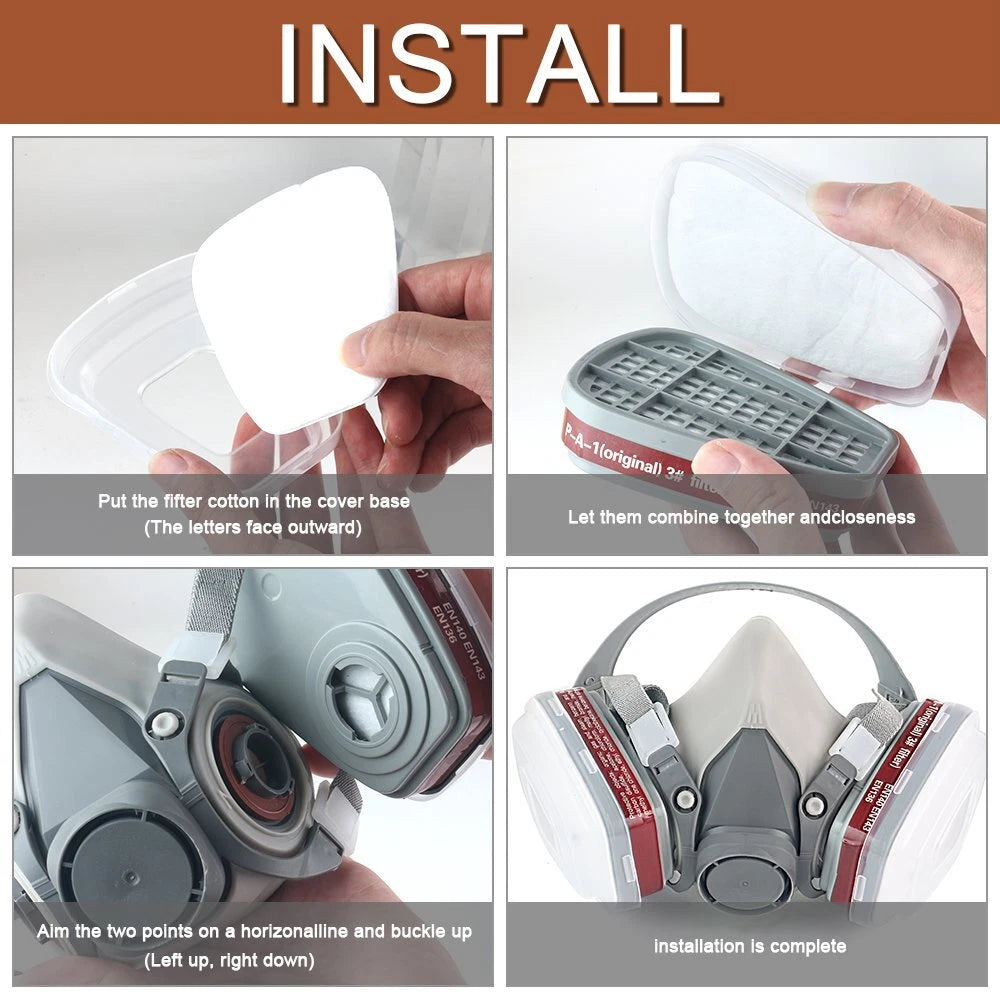 7in1 Half Face Gas Mask Facepiece Spray Painting 6200 Respirator Safety Protect