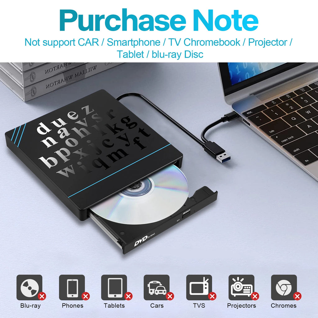 External CD DVD Drive for PC Laptop Windows 11 10 USB 3.0 Burner Reader Writer