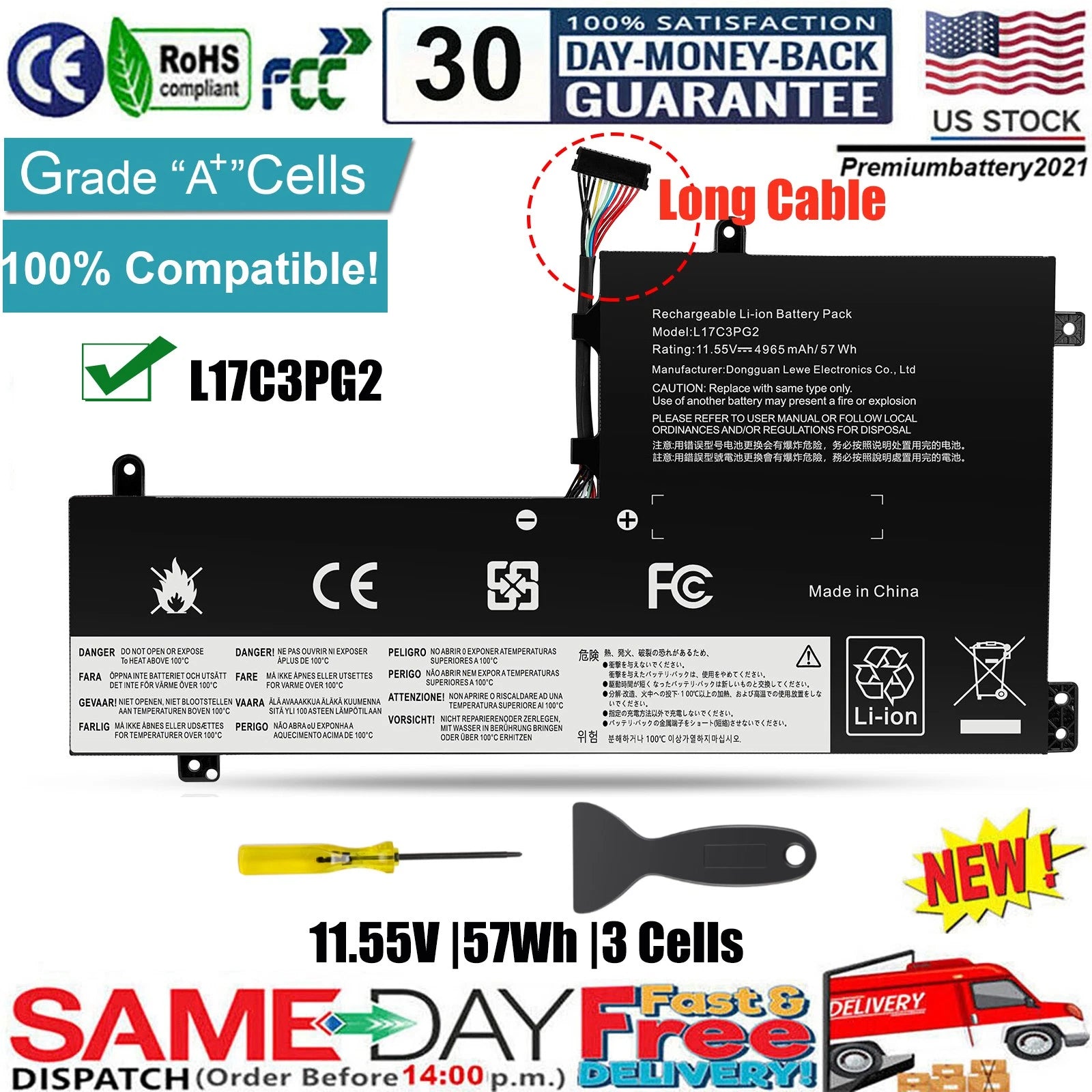 ?L17M3PG2 Battery For Lenovo Legion Y530-15ICH Y540 Y740 Y545 Y7000 L17C3PG2 US