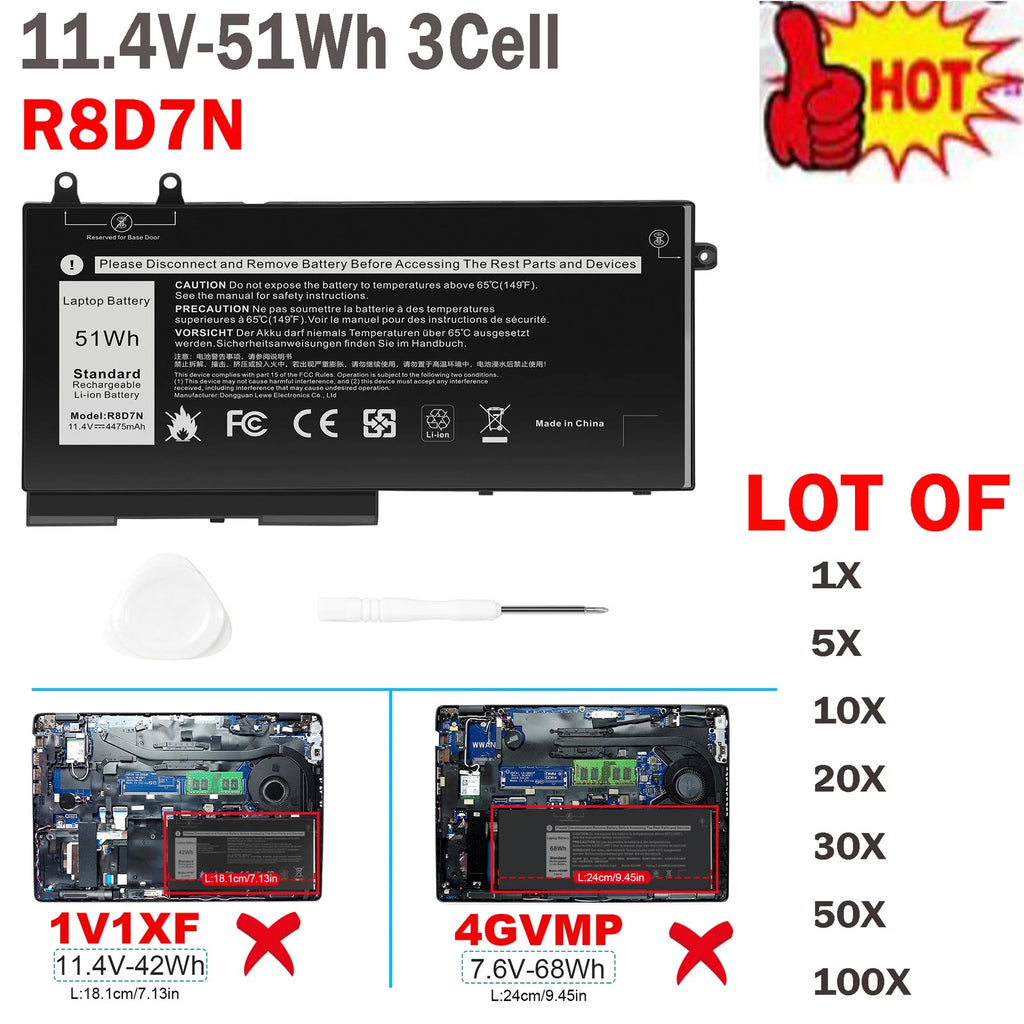 ??LOT OF R8D7N Battery For Dell Precision 3540 3550 Latitude 5400 5410 5500 51Wh