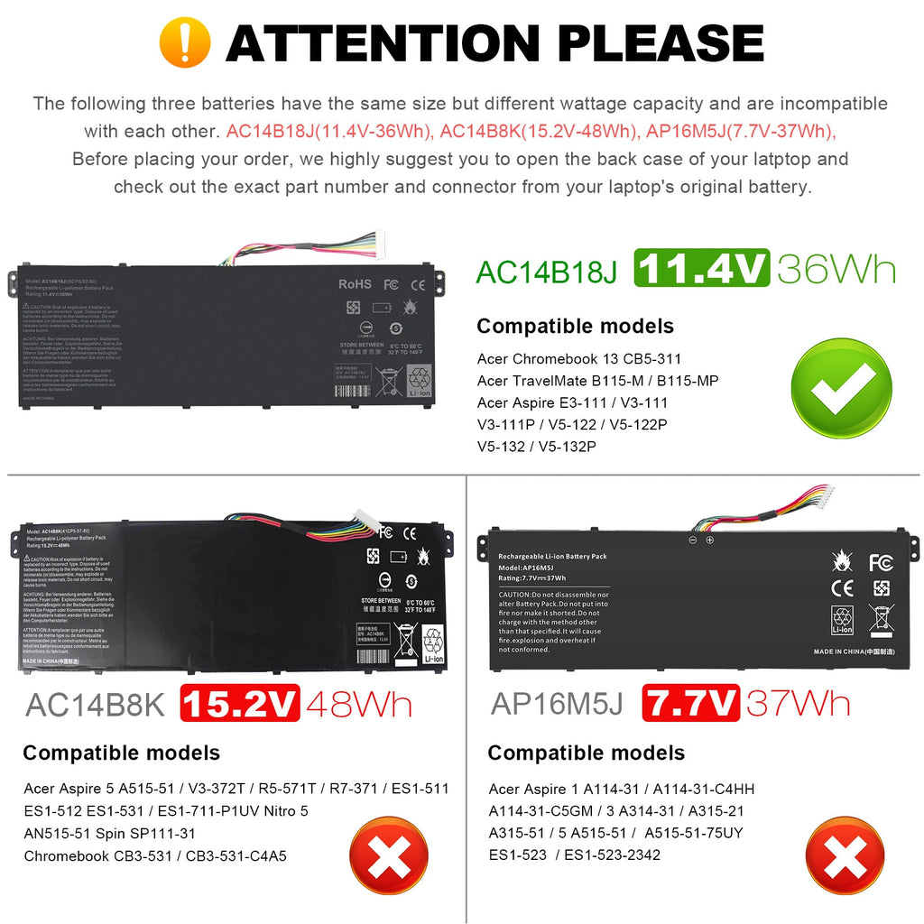Laptop Battery for Acer Chromebook CB5-311 CB3-531 CB5-571 AC14B18J Fancy