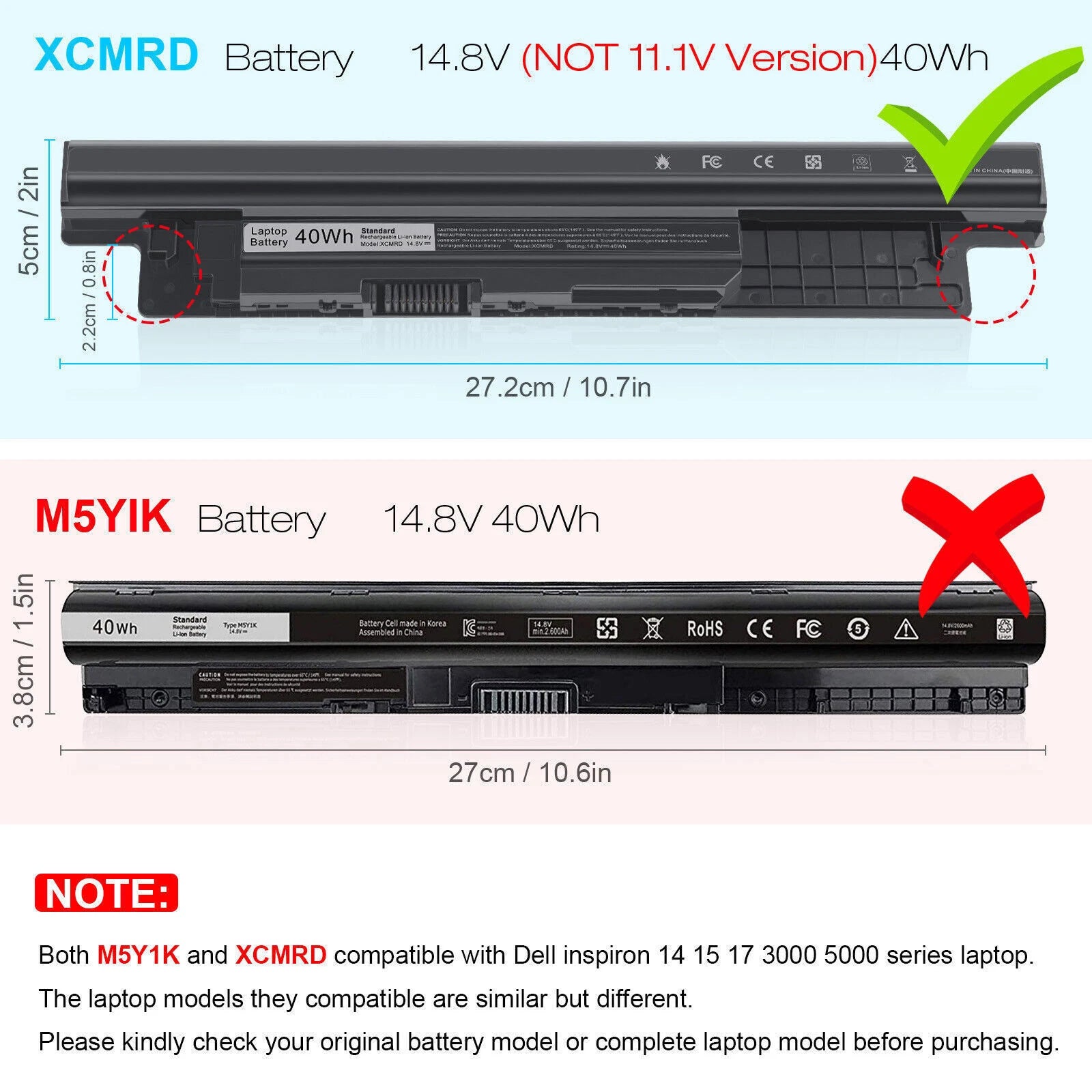 LOT 50x XCMRD Battery For Dell Inspiron 15 3000 Series 3531 3537 3541 3542 3543