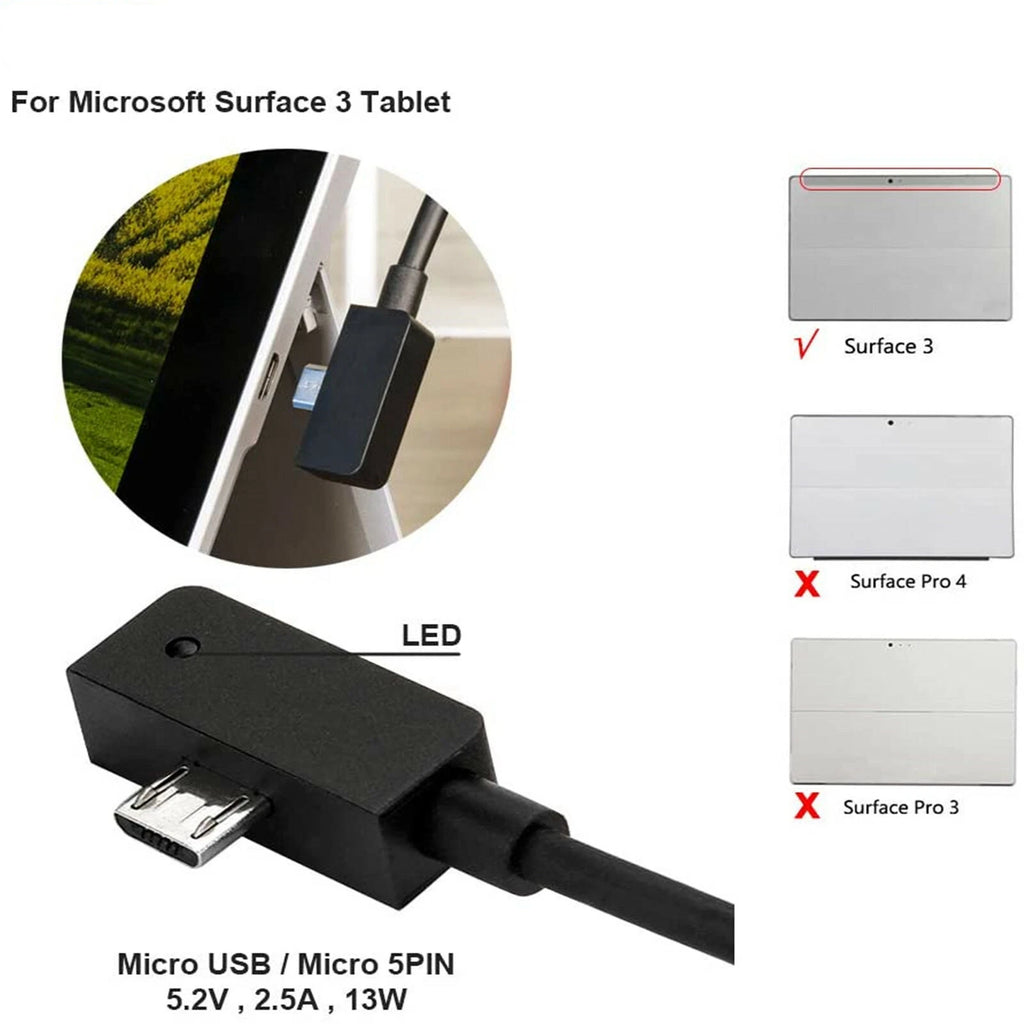 For Surface 3 Model 1623 1624 1657 Tablet USB Charging Cable Adapter Charger 13W