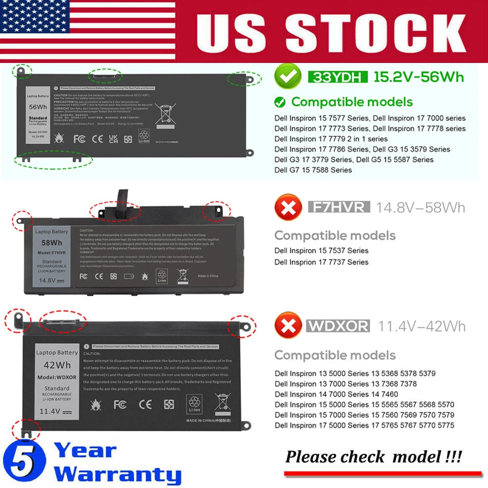 Battery For Dell Inspiron 7537 7737 7557 7788 7779 2 in 1 13 14 15 5000 7000