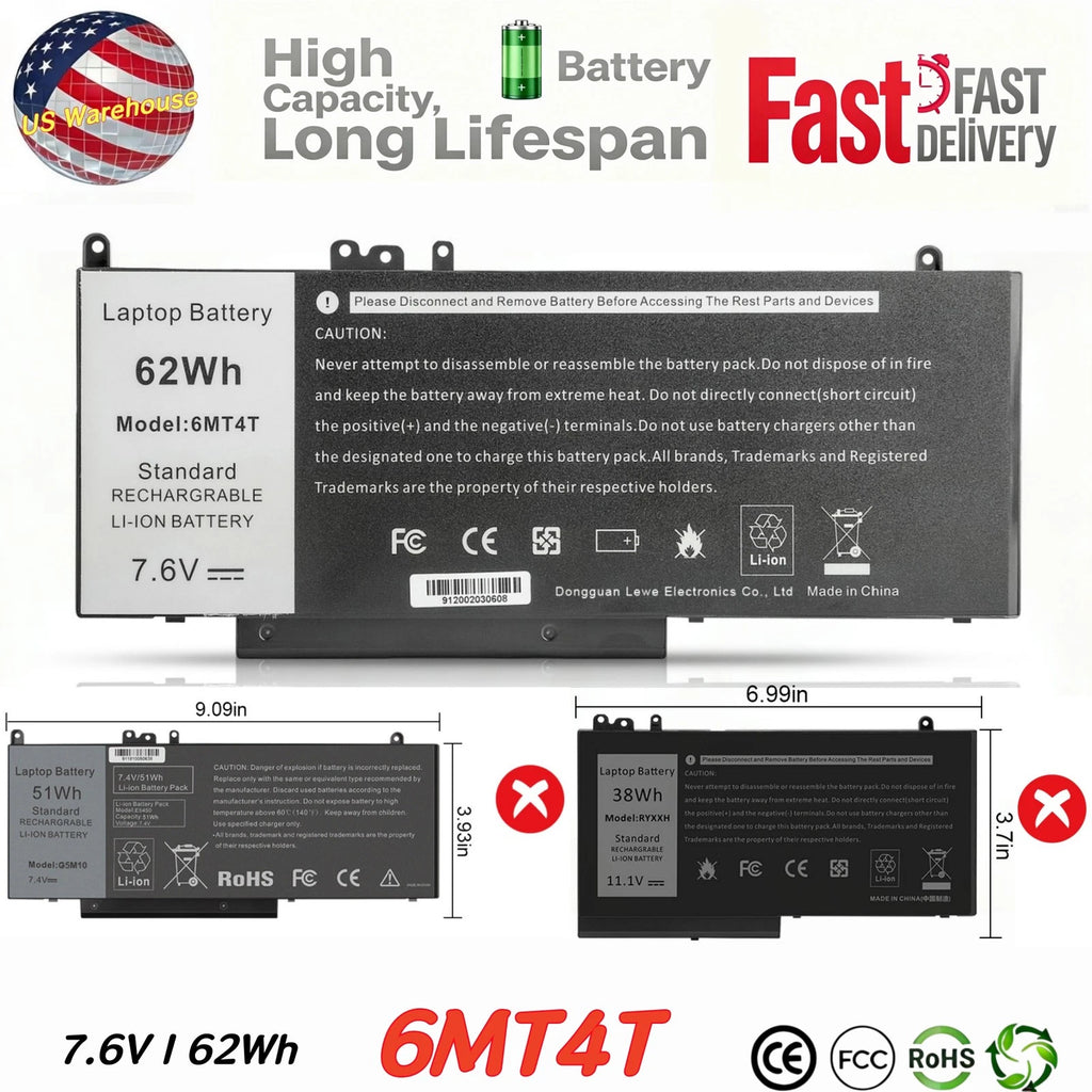 ?LOT 50x 6MT4T Battery For Dell Latitude E5470 E5570 15.6 inch 79VRK 7V69Y 62Wh