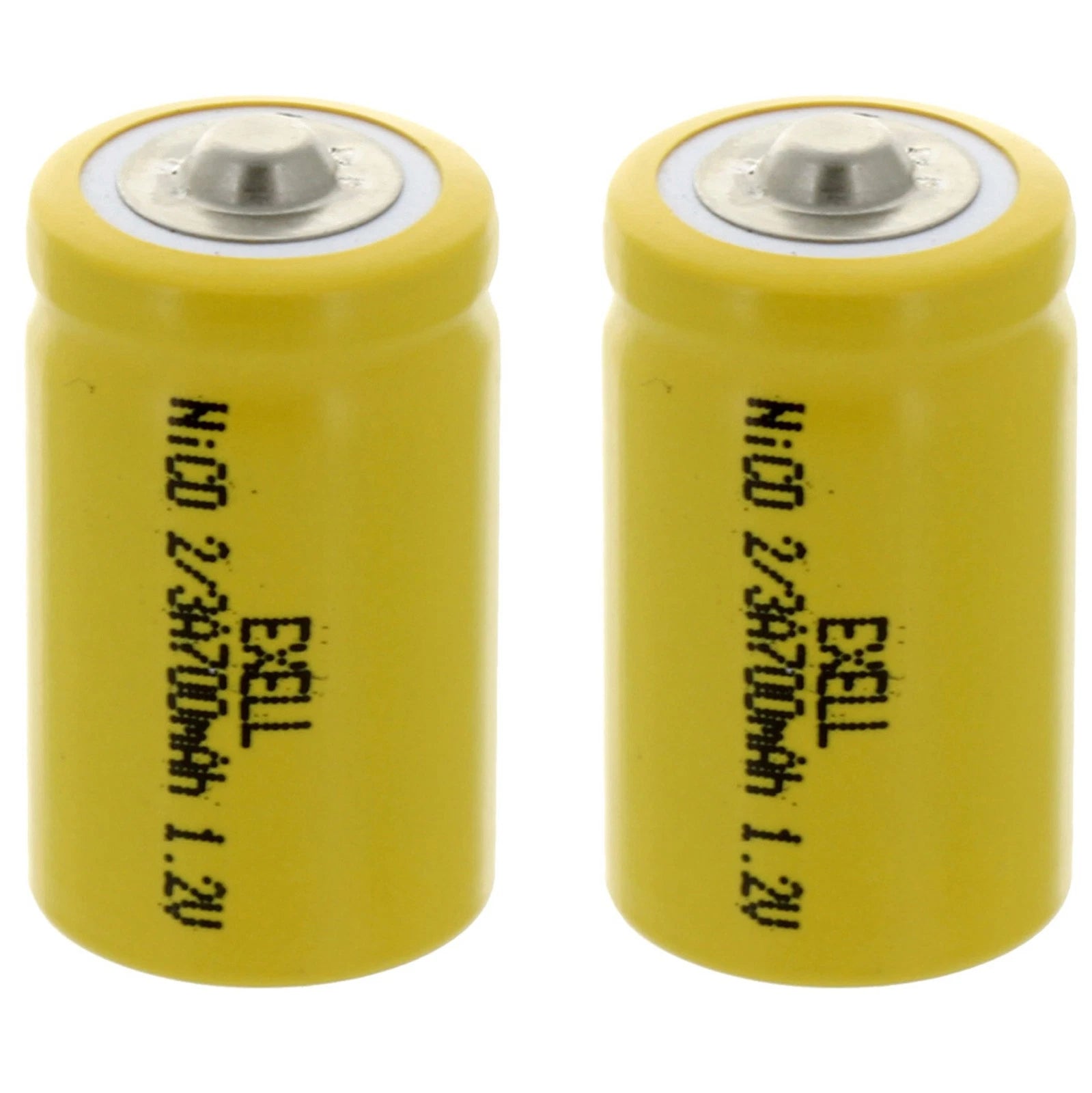 2x Exell 2/3A Size 1.2V 700mAh NiCD Button Top Rechargeable Batteries USA SHIP