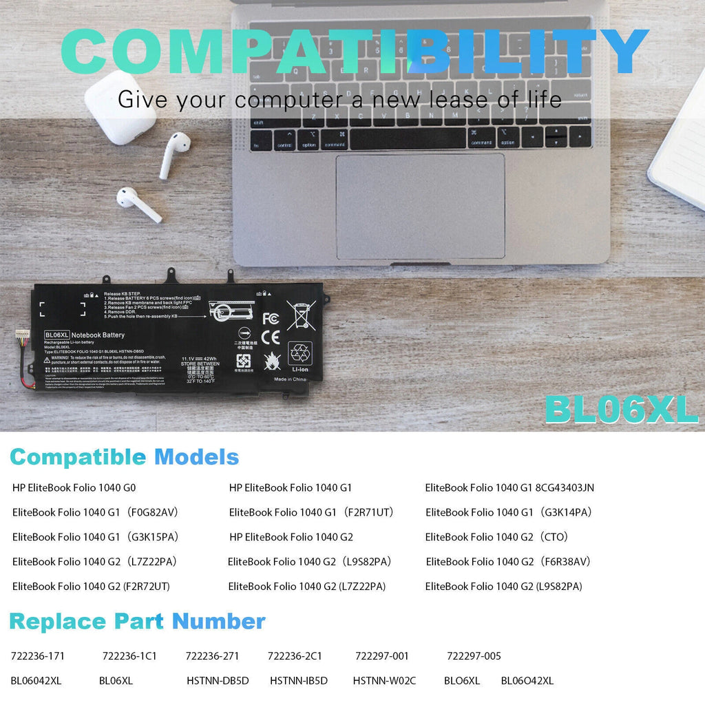 BLO6XL BL06XL Battery For HP EliteBook Folio 1040 G1G2 HSTNN-DB5D 722297-001 US