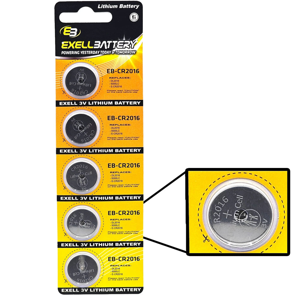 Exell Battery 5-Pack 3V Coin Cell Batteries Compatible with ECR2016 BR2016