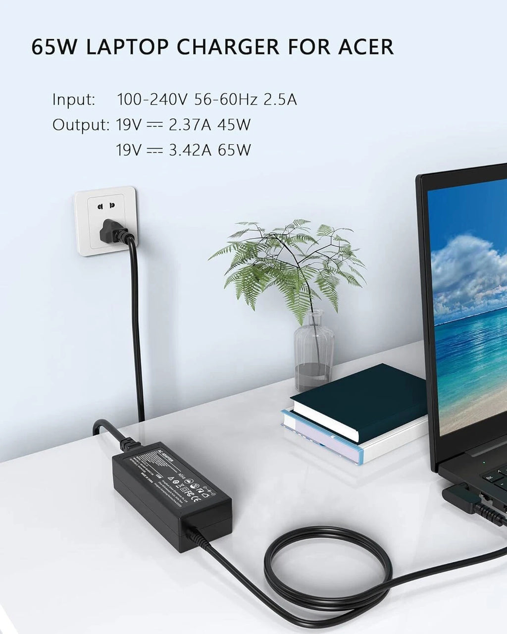 65W 19V 3.42A Laptop Charger for Acer Aspire 1 3 5 Series A315 A515 A314 A317